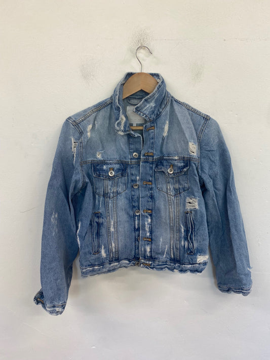 Gorgeous Zara Distressed Denim Jacket UK L Blue GS001