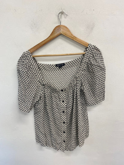 Boho Whistles Blouse UK12 Black & White Floral BM001