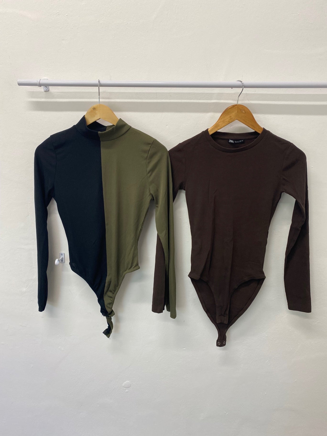 Gorgeous duo of Zara Bodysuit UK L black & olive green #6 GS001