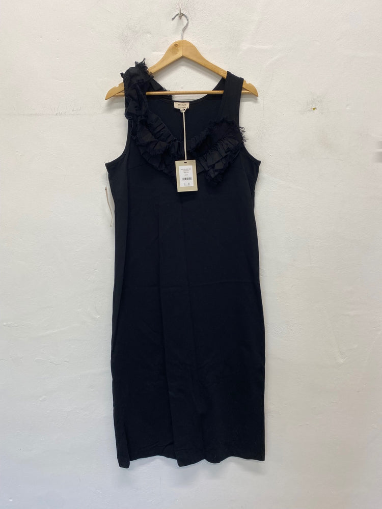 Gorgeous Jigsaw Dress UkM Black jersey Ruffle trim raw edge BM001