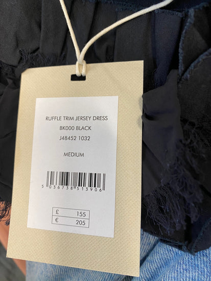 Gorgeous Jigsaw Dress UkM Black jersey Ruffle trim raw edge BM001