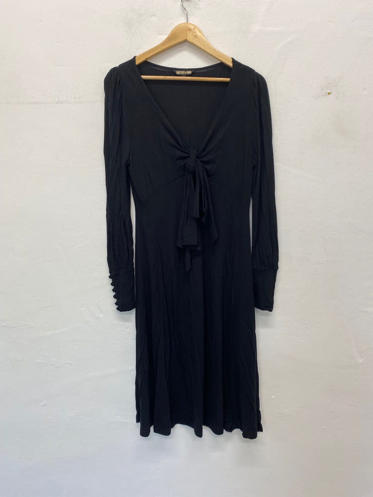 Gorgeous Biba Midi Dress Uk14 Black & knot detail ornate cuffs BM001
