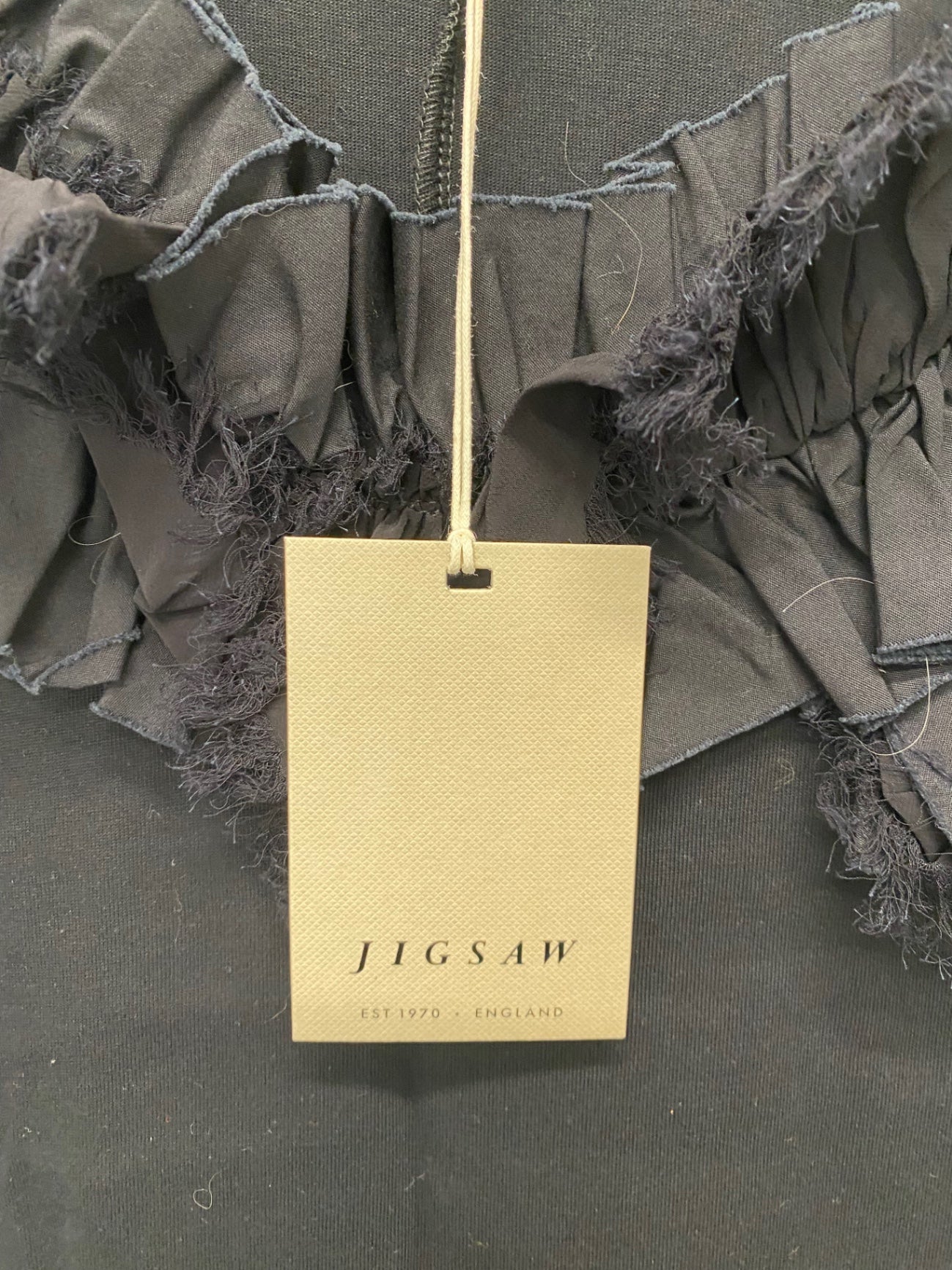 Gorgeous Jigsaw Dress UkM Black jersey Ruffle trim raw edge BM001