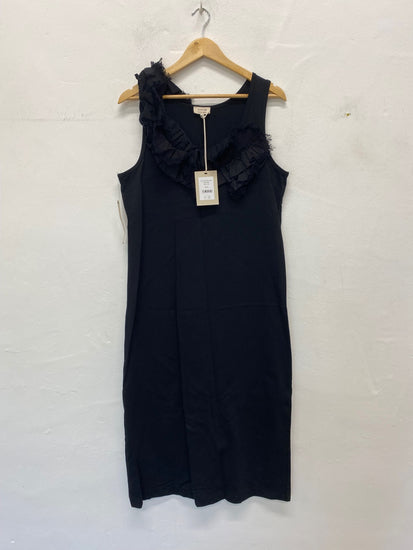 Gorgeous Jigsaw Dress UkM Black jersey Ruffle trim raw edge BM001