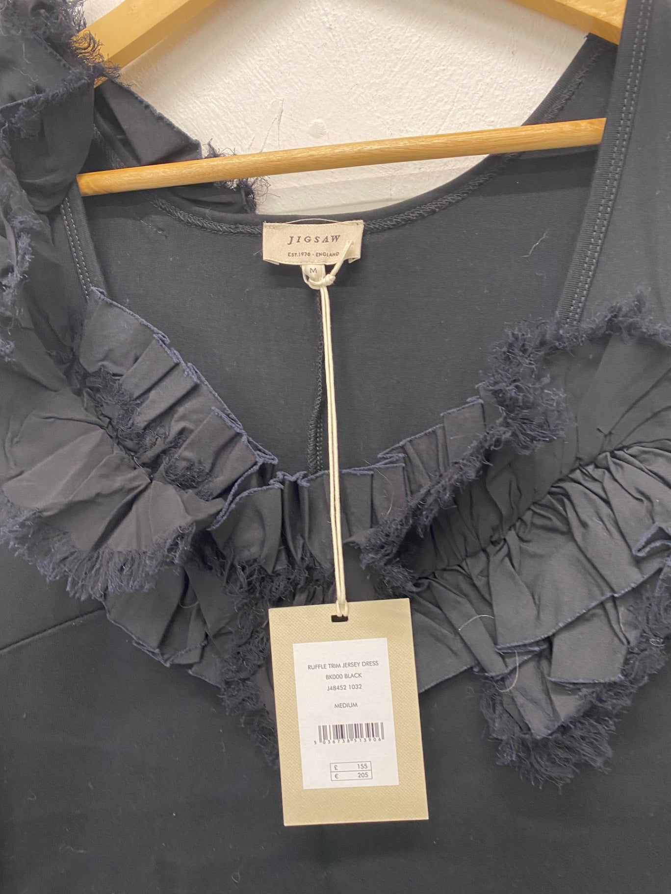 Gorgeous Jigsaw Dress UkM Black jersey Ruffle trim raw edge BM001