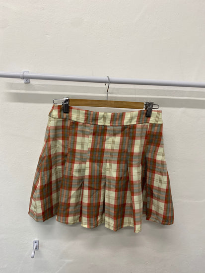 Gorgeous Motel Skirt UK S Cream pink checked EK001