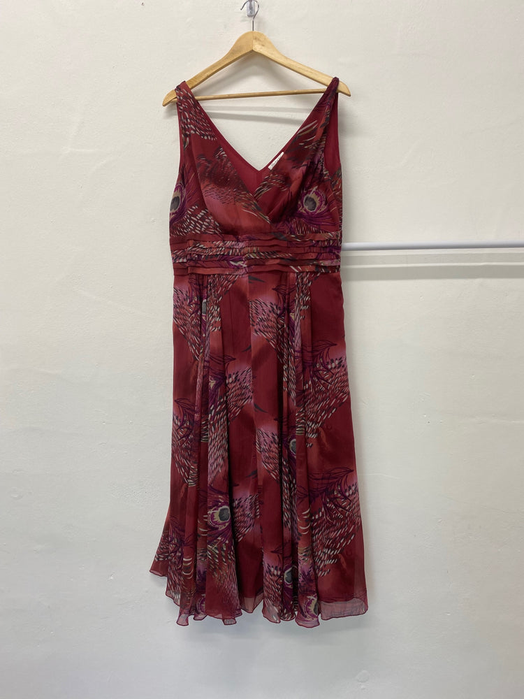Gorgeous Berkertex Dress Uk16 Burgundy floral overlay CF001