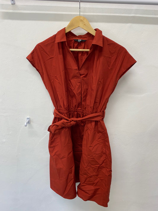Gorgeous Uniqlo Jumpsuit UK S burnt orange tie waist dress EK001