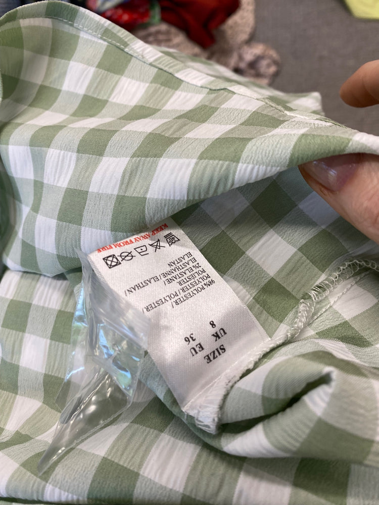 Gorgeous BLUE VANILLA Dress Uk8 Sage Green & white gingham EK001