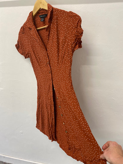 Gorgeous New Look Dress UK6 Rusty orange & white polka dots EK001