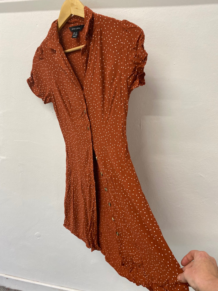 Gorgeous New Look Dress UK6 Rusty orange & white polka dots EK001