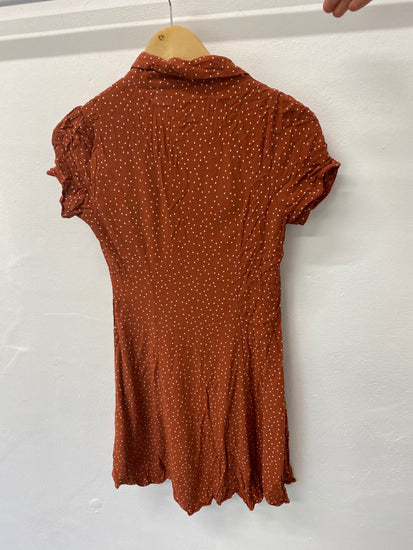 Gorgeous New Look Dress UK6 Rusty orange & white polka dots EK001