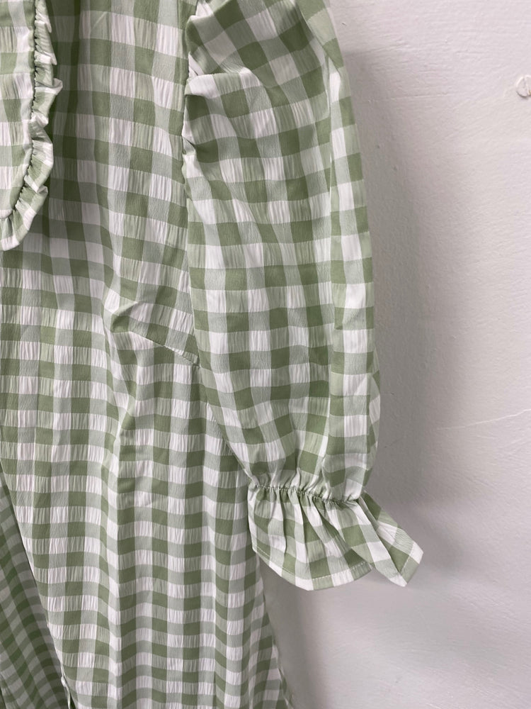 Gorgeous BLUE VANILLA Dress Uk8 Sage Green & white gingham EK001
