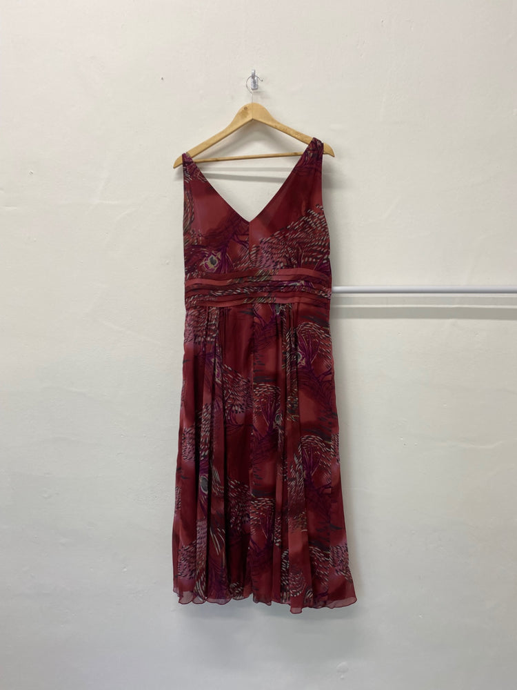 Gorgeous Berkertex Dress Uk16 Burgundy floral overlay CF001