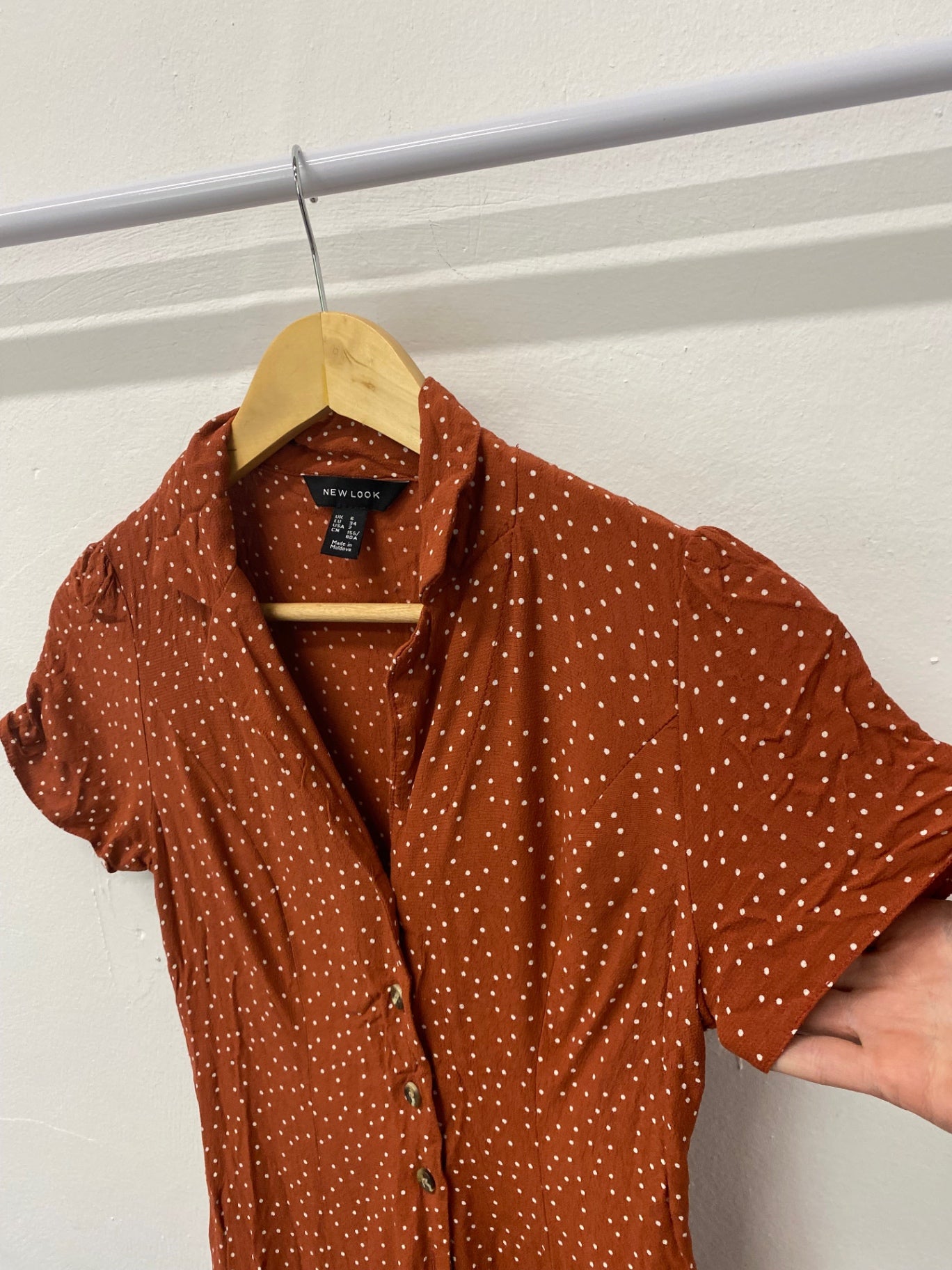 Gorgeous New Look Dress UK6 Rusty orange & white polka dots EK001