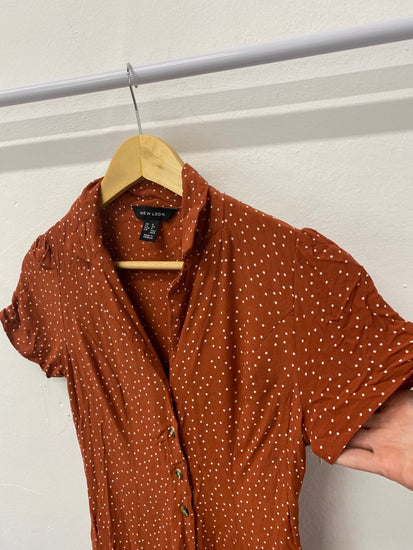 Gorgeous New Look Dress UK6 Rusty orange & white polka dots EK001