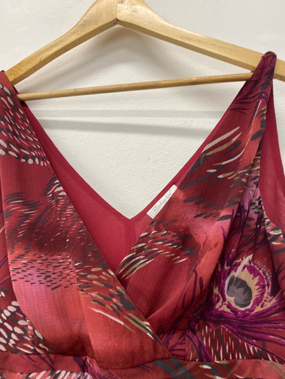 Gorgeous Berkertex Dress Uk16 Burgundy floral overlay CF001