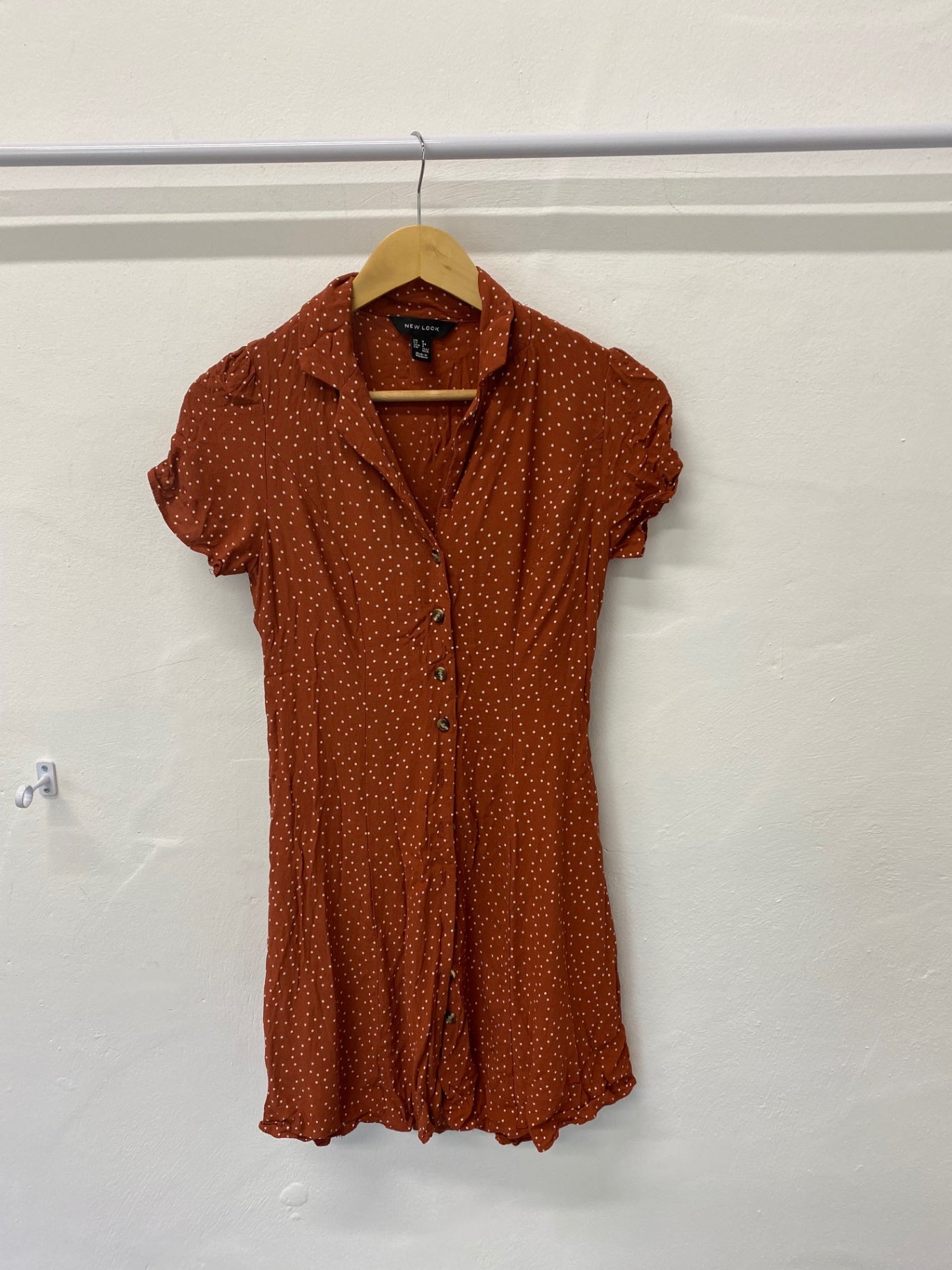 Gorgeous New Look Dress UK6 Rusty orange & white polka dots EK001