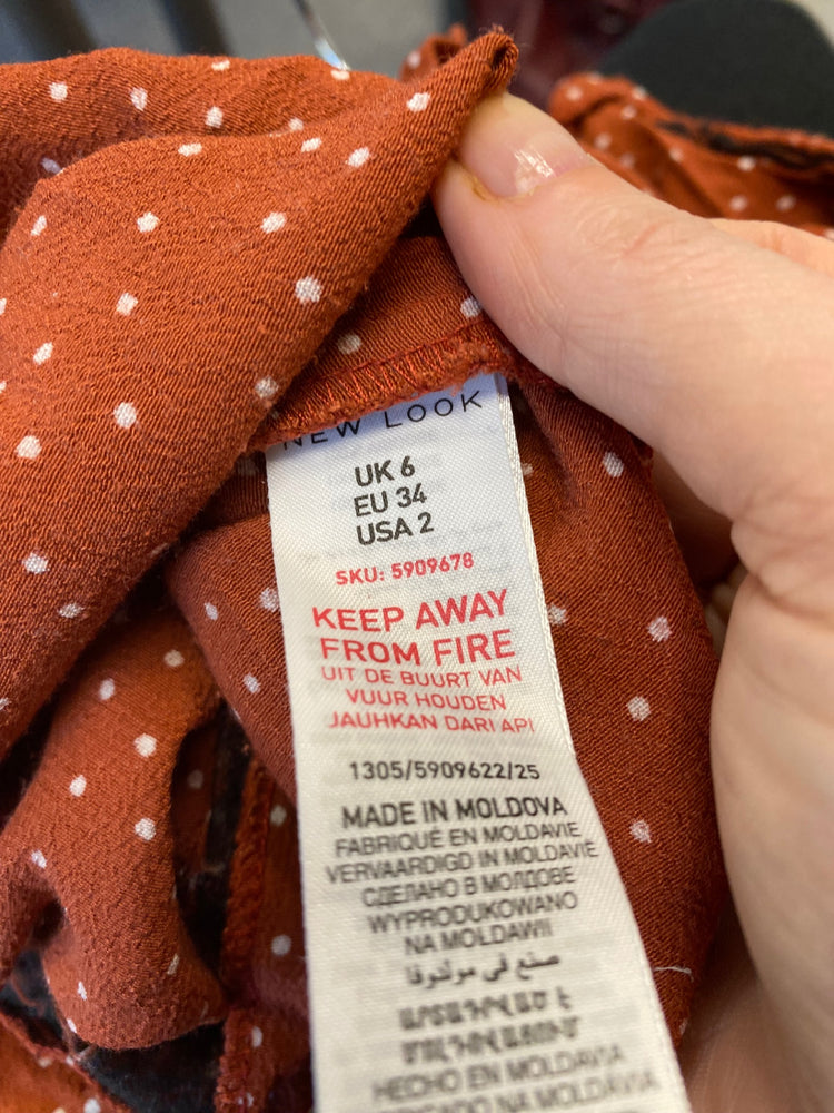 Gorgeous New Look Dress UK6 Rusty orange & white polka dots EK001