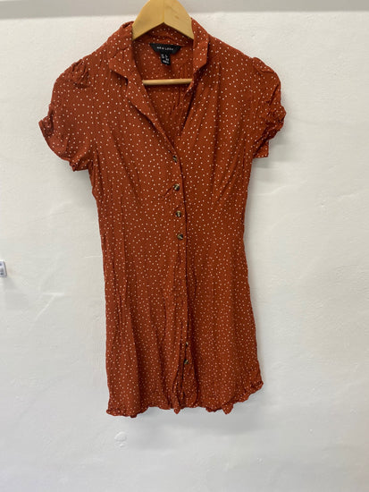 Gorgeous New Look Dress UK6 Rusty orange & white polka dots EK001
