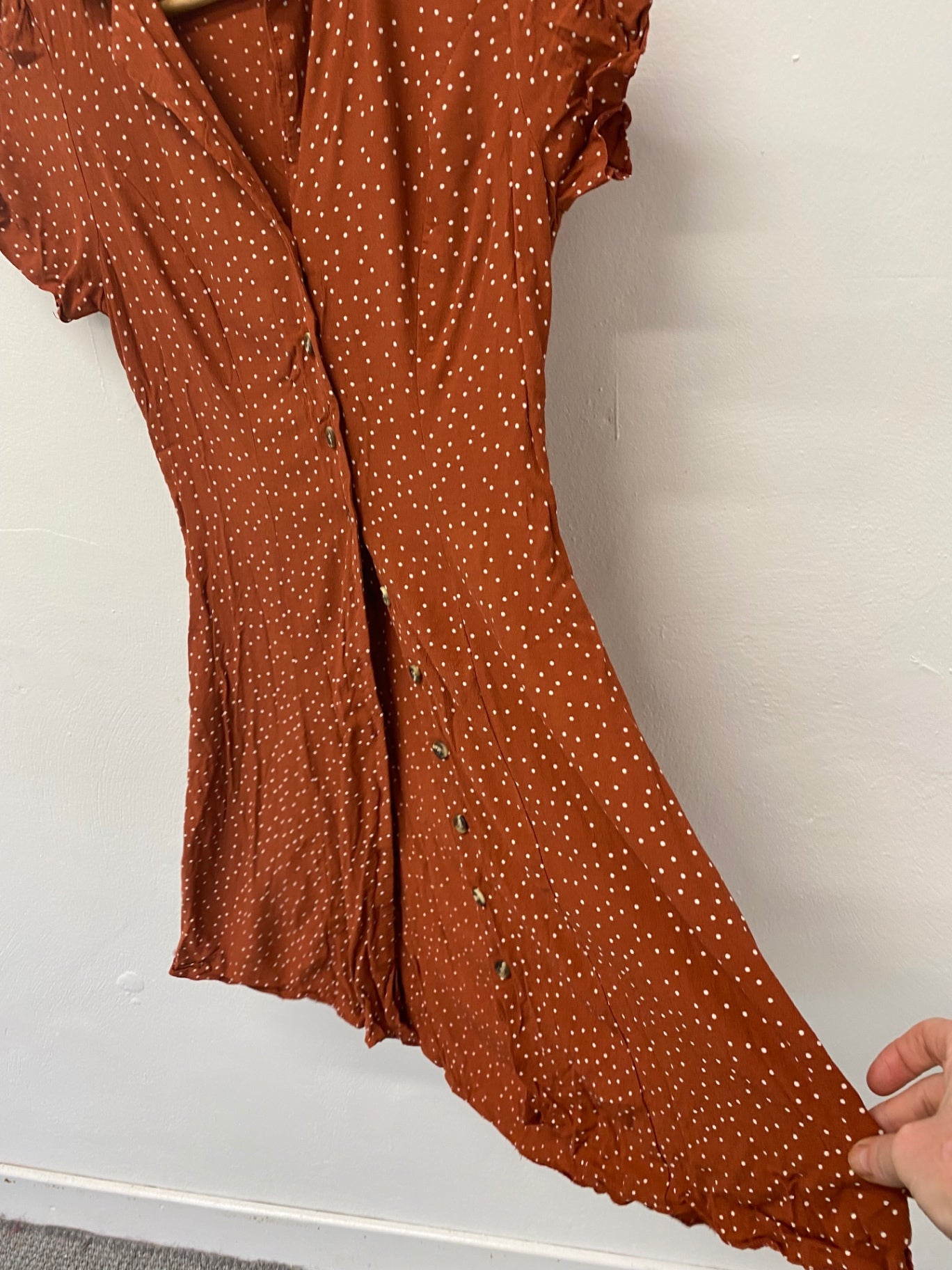 Gorgeous New Look Dress UK6 Rusty orange & white polka dots EK001