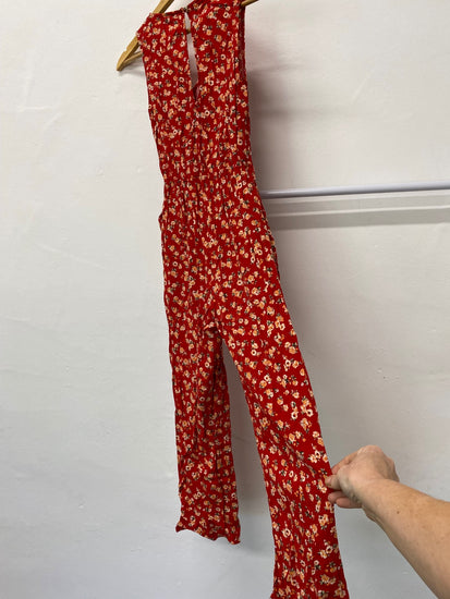 Gorgeous New Look Jumpsuit UK6 Red & floral pattern cropped EK001