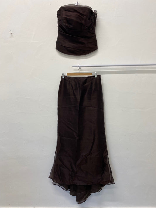 Gorgeous vintage Maggie Stevens Occasion Dress Uk16 Brown Co-ord Two piece LF003