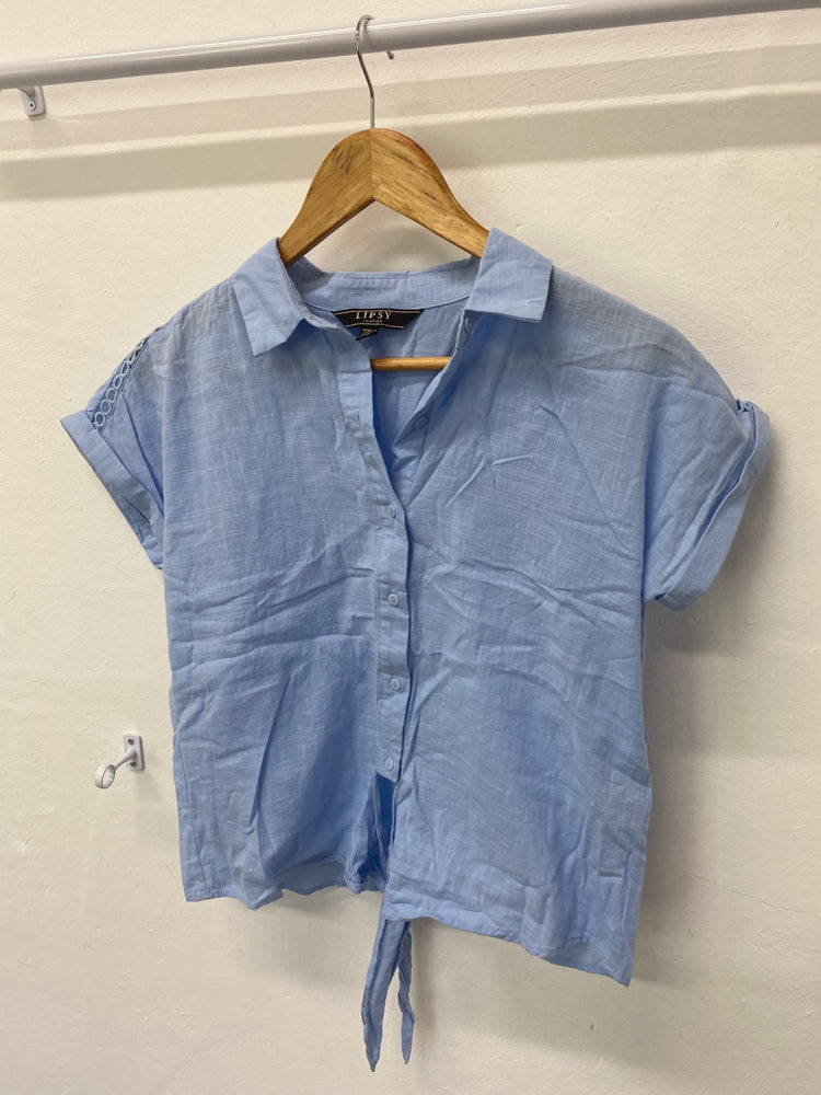 Gorgeous Lipsy London Blouse Uk8 Light Blue tie front LF003
