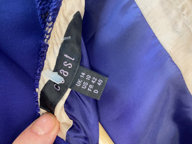 Gorgeous Coast Dress Uk14 Royal blue lace sleeves Occasion events LF003