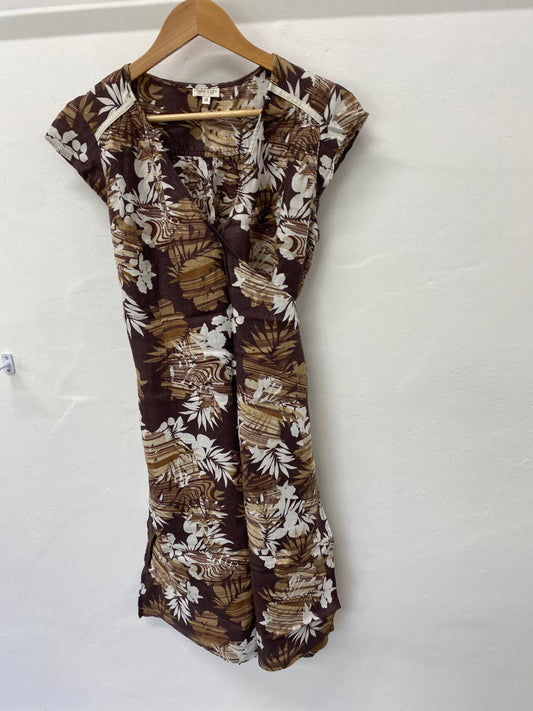 Gorgeous Phase Eight Summer Dress Uk14 Brown & Cream floral Hawaiian ZB001