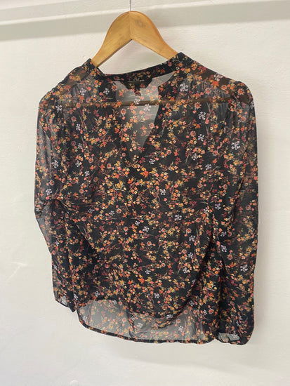 Gorgeous LIPSY Blouse UK8 Black oriental floral Sheer LF003