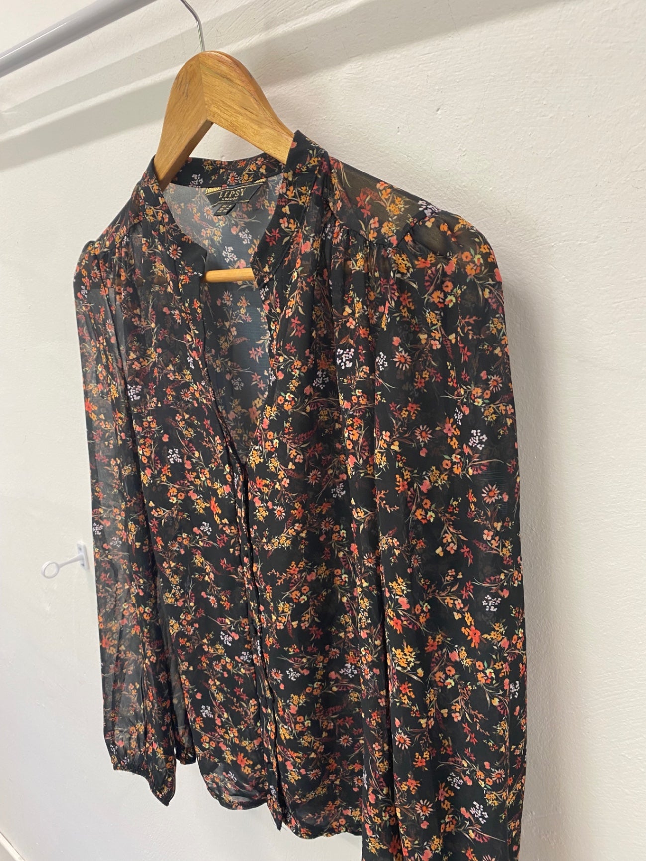 Gorgeous LIPSY Blouse UK8 Black oriental floral Sheer LF003