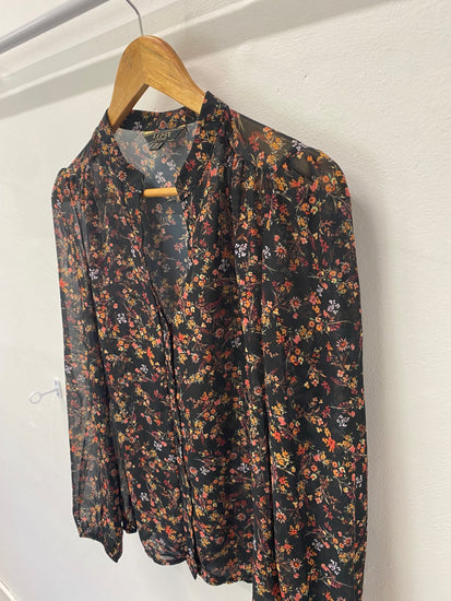 Gorgeous LIPSY Blouse UK8 Black oriental floral Sheer LF003
