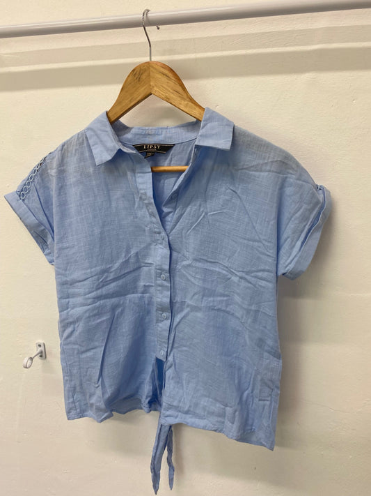 Gorgeous Lipsy London Blouse Uk8 Light Blue tie front LF003