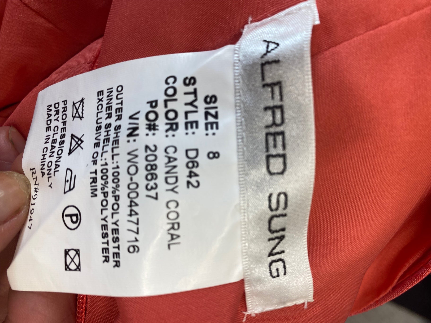 Gorgeous Alfred Sung Dress UK12 Candy Coral Pearlescent party Dress LF003