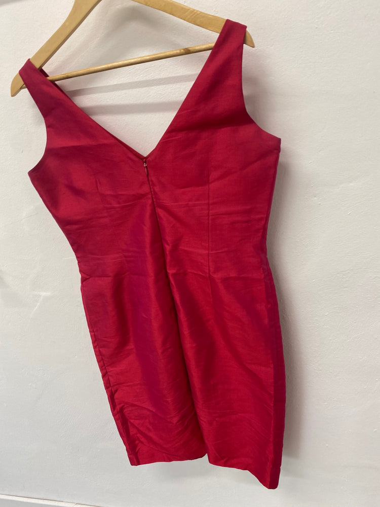 Gorgeous August Silk Dress Uk14 Cherry pink pearlescent LF003