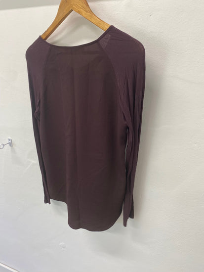 Gorgeous French Connection Long Sleeve Top UKS Maroon semi sheer sleeves LF003