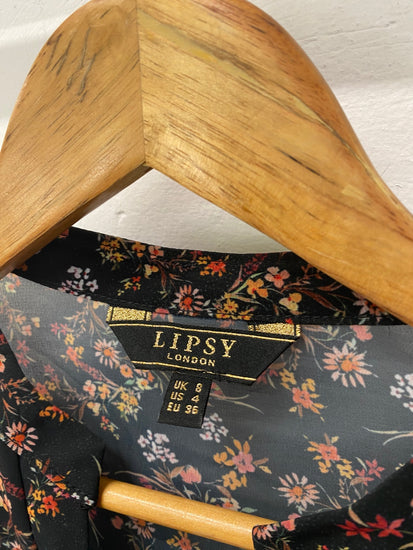Gorgeous LIPSY Blouse UK8 Black oriental floral Sheer LF003