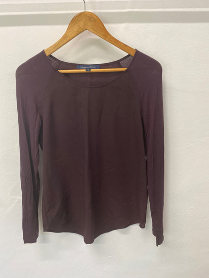 Gorgeous French Connection Long Sleeve Top UKS Maroon semi sheer sleeves LF003