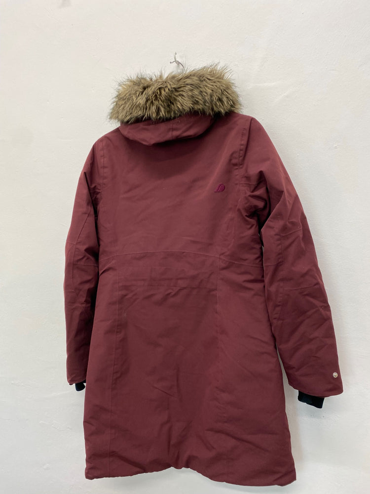 Gorgeous DIDRIKSONS Winter Coat Uk8 Maroon with Faux Fur trim GM003
