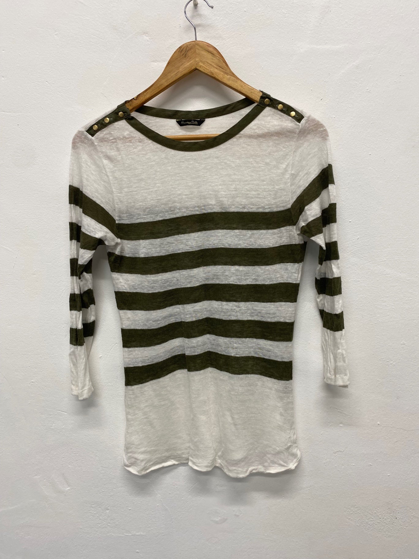 Gorgeous Massimo Dutti Sweater UKS White & khaki Green stripes military Vibes RC346