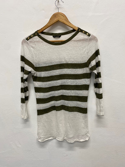 Gorgeous Massimo Dutti Sweater UKS White & khaki Green stripes military Vibes RC346