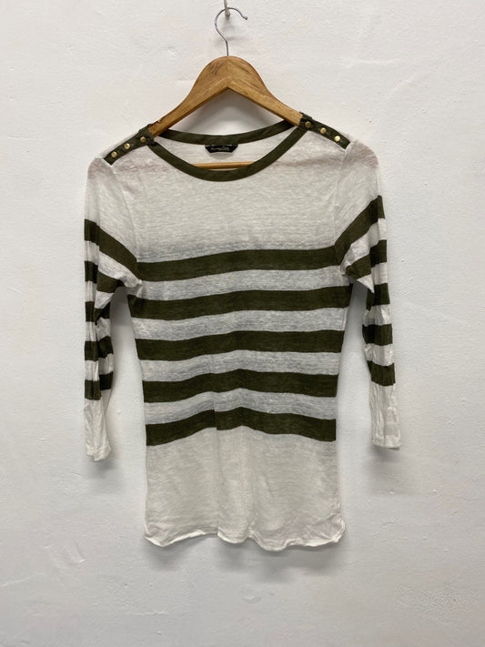 Gorgeous Massimo Dutti Sweater UKS White & khaki Green stripes military Vibes RC346