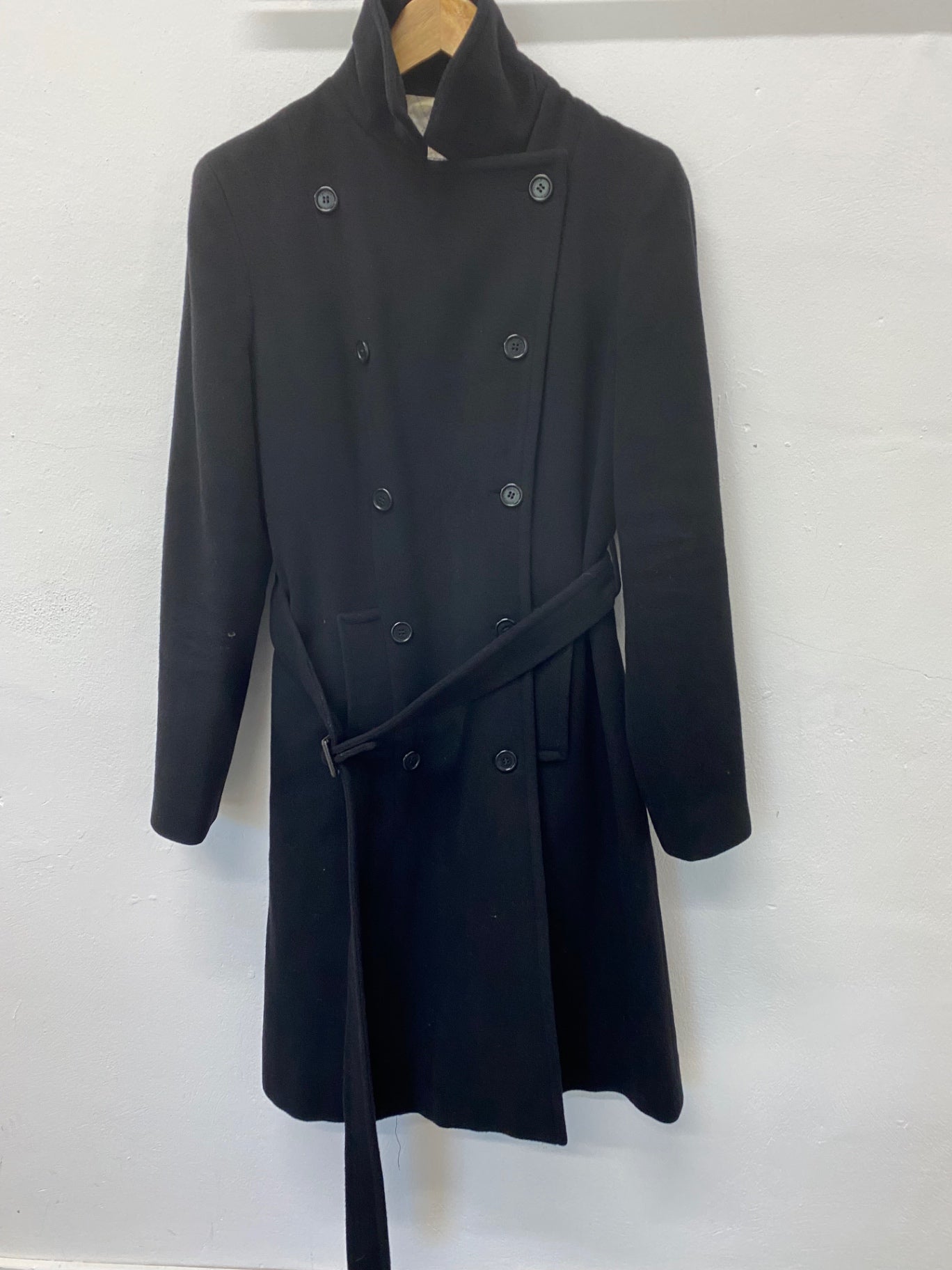 Fabulous Pringle Trench Coat UK12 Black long Trench Cashmere blend LT002