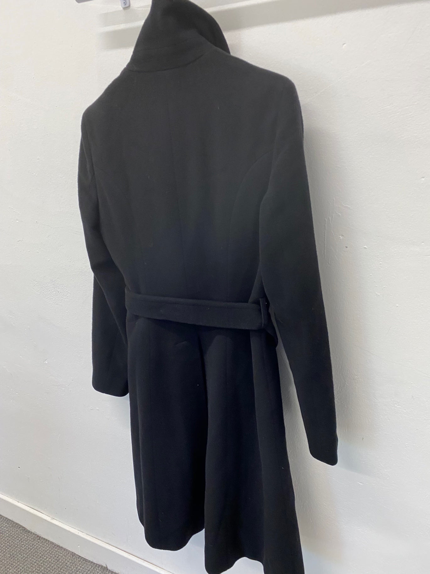 Fabulous Pringle Trench Coat UK12 Black long Trench Cashmere blend LT002