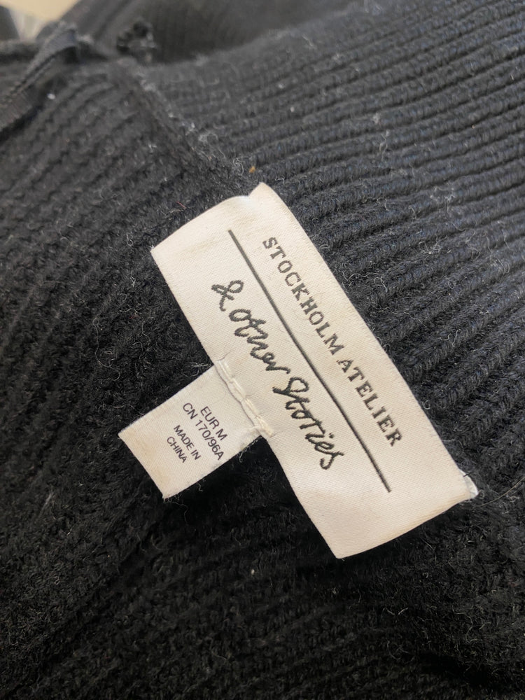 Gorgeous & Other Stories Sweater UK M Black striped quarter zip LT002