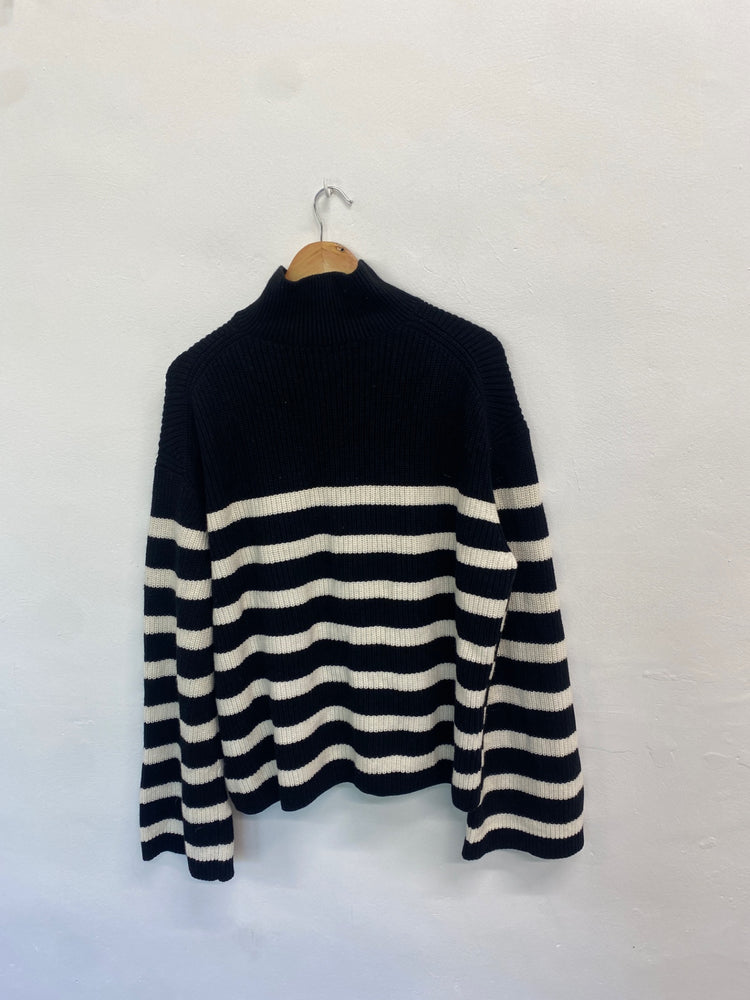Gorgeous & Other Stories Sweater UK M Black striped quarter zip LT002