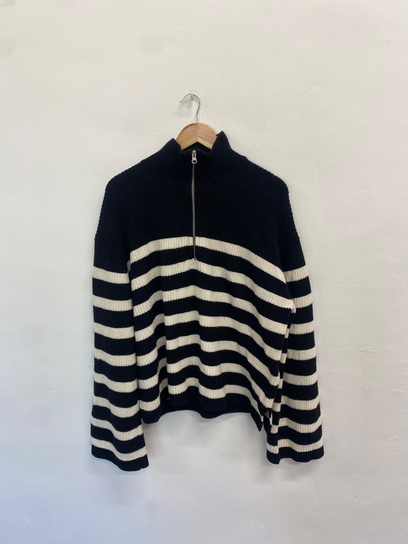 Gorgeous & Other Stories Sweater UK M Black striped quarter zip LT002
