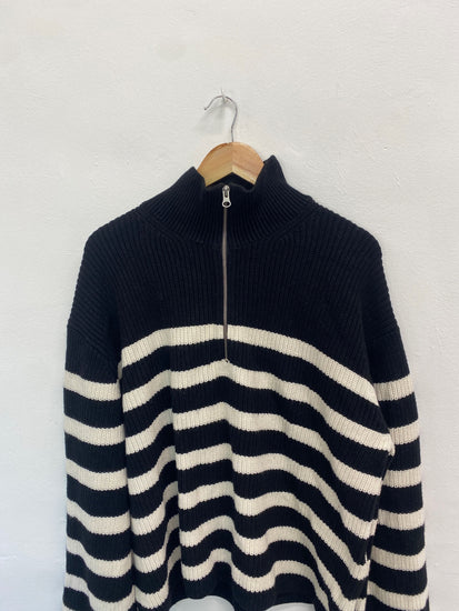 Gorgeous & Other Stories Sweater UK M Black striped quarter zip LT002