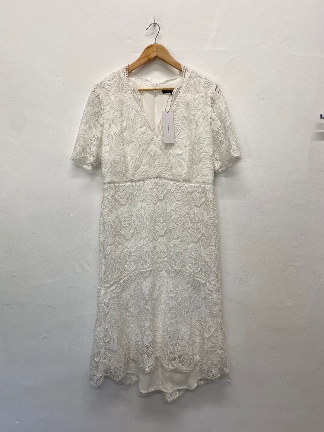 Fabulous French Connection Midi Dress Uk16 White Broderie overlay occasion events BM051